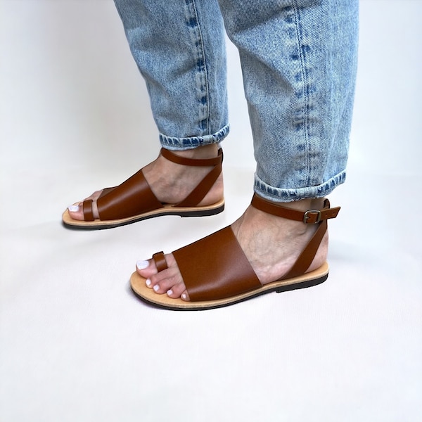 Leather sandals from genuine brown leather Women sandals from Greece Camel brown sandals