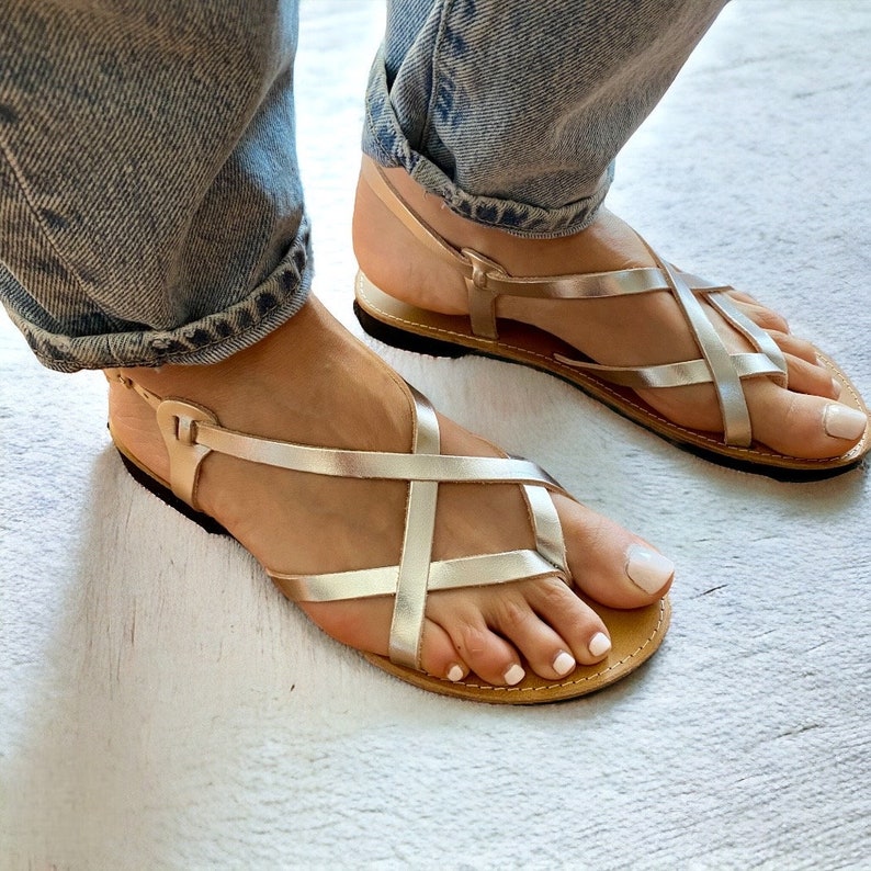 Silberne Sandalen Damen Ledersandalen Made in Griechenland Riemensandalen Slingback-Sandalen Geschenk für Frauen Silver in photo