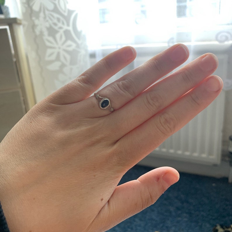 925 Hallmark Sterling Silver Vintage Style Black Gemstone Solitaire Ring different sizes available