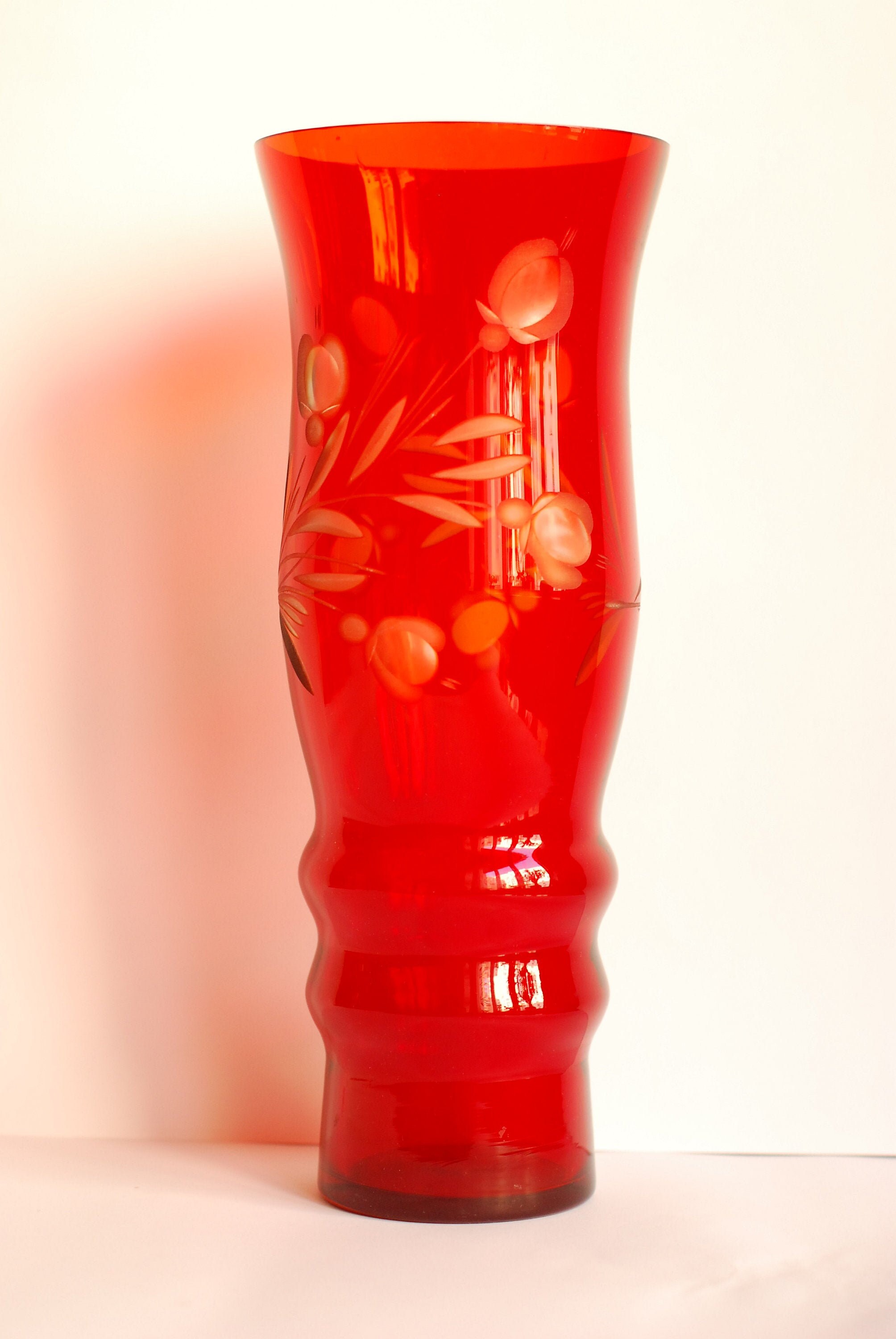 Vase red glass Large glass red vase USSR flower vase Etsy