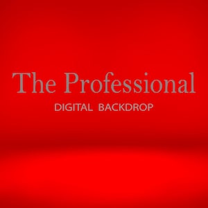 May include: A vibrant red digital backdrop with the text "The Professional" in gray, followed by "DIGITAL BACKDROP" below. The backdrop has a gradient effect, with a darker shade at the bottom.