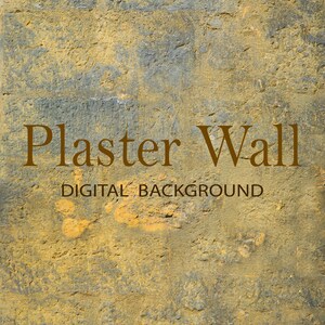 May include: Textured plaster wall digital background in shades of yellow, gray, and brown. The words "Plaster Wall" and "DIGITAL BACKGROUND" are displayed in a dark brown font.