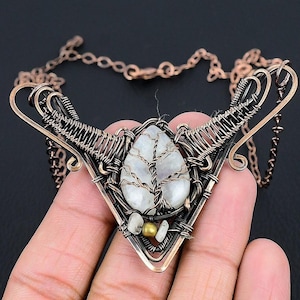 Moonstone Necklace, Natural Rainbow Moonstone Solid Copper Wire Wrapped Necklace, Moonstone Crystal Necklace Handmade Jewelry Birthday Gifts