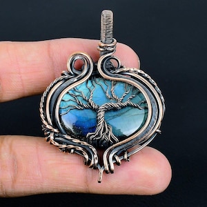 Labradorite Pendant, Natural Flashy Labradorite Gemstone Copper Wire Wrapped Pendant,  Labradorite Crystal Tree Of Life Pendant Gift For Her