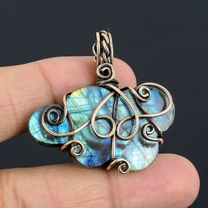 Labradorite Cloud Pendant Copper Wire Wrapped Pendant Labradorite Gemstone Pendant Jewelry Handmade Jewelry Gift For Her Unique Handmade Art