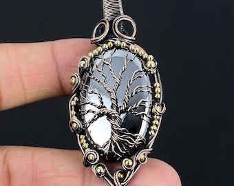 Colgante de shungita con forma de árbol de la vida, joyería de shungita natural, colgante envuelto en alambre de cobre puro, joyería hecha a mano con piedras preciosas auténticas para regalos de cumpleaños.