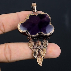 Amethyst Cloud Pendant, Natural Amethyst Electroformed Copper Chain Necklace, Natural Amethyst Crystal Jewelry Christmas & Birthday Gifts
