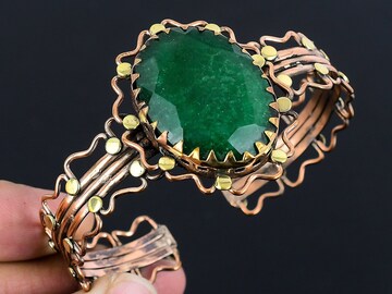 Wire Wrapped Raw Emerald Crystal Ring (Raw Stone)(3-Band Wrap)