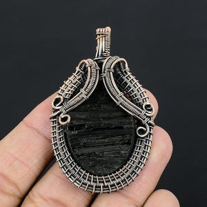 Black Tourmaline Rough Gemstone Pendant, Copper Wire Wrapped Pendant Tourmaline Handmade Jewelry, Healing Stone Gift For Her Mom, Dad & Wife