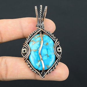 Blue Copper Turquoise Gemstone Pendant Copper Wire Wrap Pendant Jewelry Turquoise Pendant Handmade Pendant Turquoise Jewelry Birthday Gift