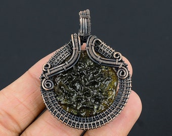 Moldavite Pendant Moldavite Gemstone Copper Wire Wrapped Pendant Copper Jewelry Moldavite Jewelry Handmade Pendant for Necklace