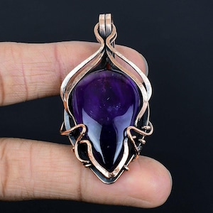 Naturlig ametisthänge, koppartrådslindat hänge, äkta ametist ädelsten födelsesten handgjorda smycken bröllops- och julklappar till henne