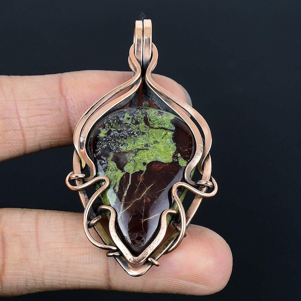 Colgante de piedra de sangre de dragón, collar con colgante envuelto en alambre de cobre, joyería de cobre, joyería hecha a mano, joyería de diseñador, regalos de aniversario para ella
