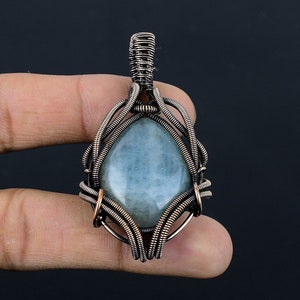 Aquamarine Pendant, Copper Wire Wrapped Pendant, Natural Aquamarine Gemstone Handmade Pendant Jewelry, Birthday And Anniversary Gift For Her