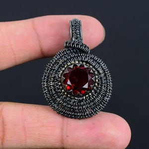 Red Garnet Pendant, Copper Wire Wrapped Pendant, Garnet Crystal Handmade Jewelry, Unique Holiday Gift For Wedding, Anniversary & Birthday