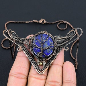 Tree of Life Lapis Lazuli Necklace Copper Wire Wrapped Pendant Necklace Gemstone Necklace Copper Jewelry Handmade Necklace Lapis Jewelry