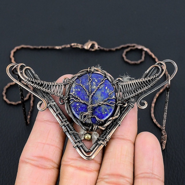 Tree of Life Lapis Lazuli Necklace Copper Wire Wrapped Pendant Necklace Gemstone Necklace Copper Jewelry Handmade Necklace Lapis Jewelry