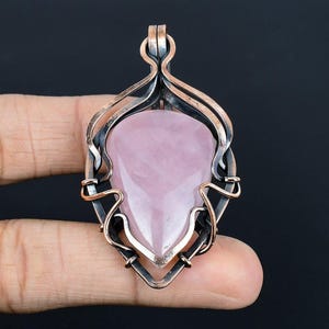 Rose Quartz Pendant Rose Quartz Gemstone Pendant Copper Wire Wrapped Pendant Copper Jewelry Handmade Pendant For Women Gift For Mom & Wife