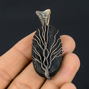 Natural Raw Black Tourmaline Pendant Tree of Life Copper Wire Wrapped Pendant Jewelry Tourmaline Jewelry Handmade Jewelry Gift For Him & Her