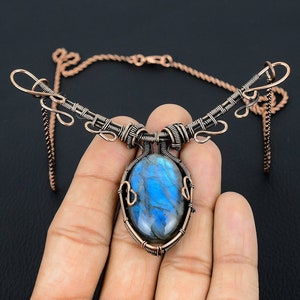 Natural Labradorite Necklace Copper Wire Wrapped Pendant Necklace Labradorite Gemstone Necklace Copper Jewelry Handmade Jewelry Gift for Her