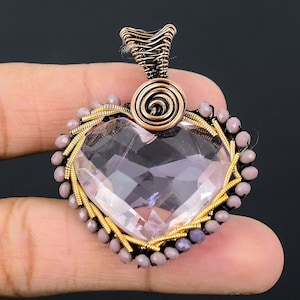 Pink Kunzite Gemstone Pendant Copper Wire Wrapped Necklace, Pink Kunzite Gemstone Handmade Jewelry Designer Pendant Gift For Mom, Dad & Wife