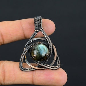 Labradorite Gemstone Celtic Family Knot Pendant Copper Wire Wrapped Pendant Labradorite Pendant Handmade Pendant Jewelry  Birthday Gift