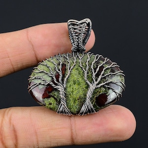 Dragon Bloodstone Pendant, Natural Rare Dragon Blood Jasper Gemstone Copper Wire Wrapped Pendant Gemstone Jewelry, Handmade Gift For Her/Him
