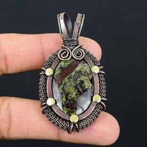 Dragon Bloodstone Pendant, Natural Bloodstone Copper Wire Wrapped Pendant Handmade Jewelry Chain Necklace Birthday Gift For Her Gift For Him