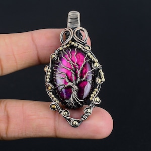 Purple Labradorite Tree of Life Pendant, Pink Flash Labradorite Necklace Pure Copper Wire Wrap Handmade Jewelry Anniversary & Birthday Gift