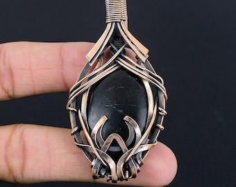 Shungite Pendant, Solid Copper Wire Wrapped Pendant Shungite Gemstone Pendant Handmade Copper Pendant Jewelry Shungite Jewelry Gifts For Her