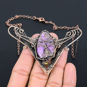 Tree of Life Purpurite Necklace Copper Wire Wrapped Pendant Necklace Purpurite Gemstone Necklace Copper Handmade Necklace Purpurite Jewelry