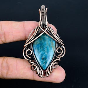 Neon Apatite Pendant, Natural Neon Blue Apatite Copper Wire Wrapped Pendant, Real Gemstone Handmade Jewelry Necklace Gift for Mom, Wife, GF