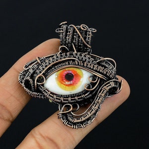 RA ONE Eye, Realistic Acrylic Human Eye Pendant, Copper Wire Wrap Unique Pendant, Chain Pendant Handmade Jewelry, Honey Color Human Eye