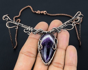 Sage Amethyst Necklace Copper Wire Wrapped Pendant Necklace Amethyst Gemstone Necklace Copper Jewelry Handmade Jewelry Anniversary Gifts