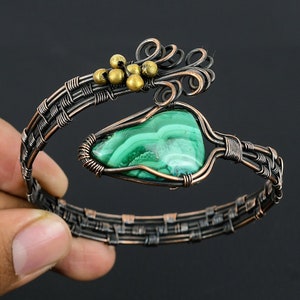 Malachite Copper Cuff Bracelet Malachite Bracelet Copper Wire Wrapped Cuff Bracelet Wire Wrapped Jewelry Best Handmade Jewelry Gift For Her
