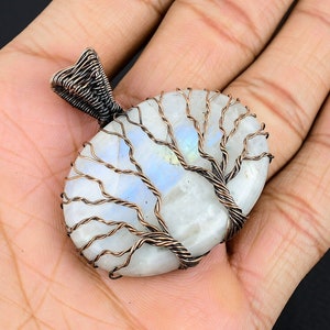 Flashy Moonstone Tree Of Life Pendant Copper Wire Wrapped Pendant Moonstone Gemstone Pendant Moonstone Jewelry Handmade Pendant Gift For Her