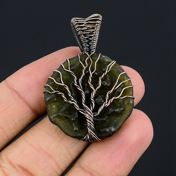 Tree Of Life Moldavite Pendant Moldavite Gemstone Copper Wire Wrapped Pendant Copper Jewelry Moldavite Jewelry Handmade Pendant for Necklace