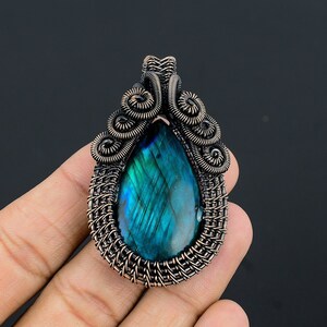 Blue Flash Labradorite Gemstone Pendant Copper Wire Wrapped Pendant Necklace Labradorite Pendant Jewelry Labradorite Jewelry Gift for Her