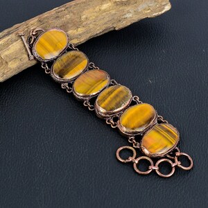 Tigerauge Armband, natürlicher Tigerauge Edelstein Schmuck, reiner Kupfer Electroformed Schmuck, verstellbares Kettenarmband handgemachte Schmuckgeschenke