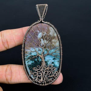 Natural Moss Agate Big Size Tree Of Life Pendant, Copper Wire Wrapped Pendant, Unique Moss Agate Big Size Pendant For Necklaces Gift For Her