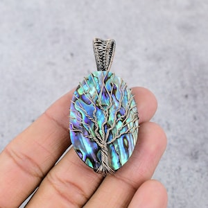 Tree of Life Abalone Shell Pendant Copper Wire Wrapped Gemstone Pendant Copper Jewelry Handmade Pendant Gift For Her Abalone Shell Jewelry