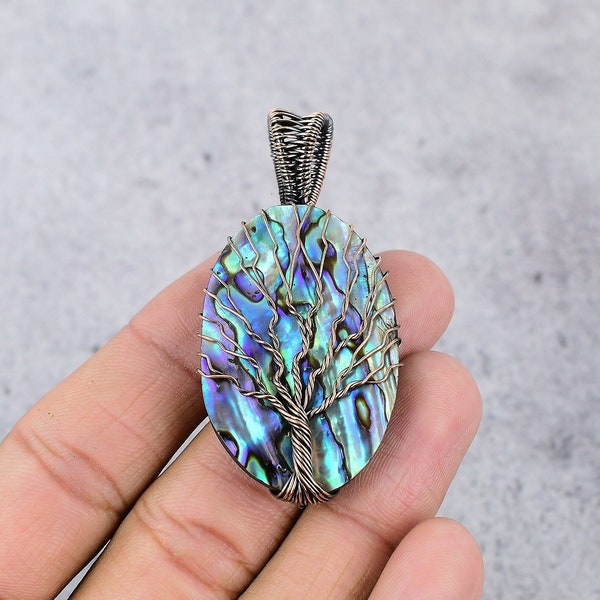 Tree of Life Abalone Shell Pendant Copper Wire Wrapped Gemstone Pendant Copper Jewelry Handmade Pendant Gift For Her Abalone Shell Jewelry