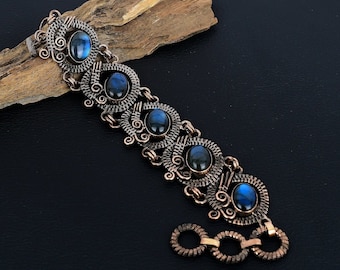 Labradorite Bracelet, Natural Labradorite Copper Wire Wrapped Bracelet,  Wire Wrap Handmade Jewelry, Gemstone Jewelry For Wedding Gifts