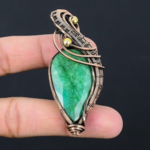 Emerald Pendant, Emerald Gemstone Copper Wire Wrapped Pendant,  Emerald Birthstone Handmade Jewelry Necklace For Wedding Anniversary & B&#39;Day