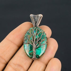 Tree of Life Malachite Gemstone Pendant Copper Wire Wrapped Pendant Malachite Pendant Handmade Pendant Gift For Her Malachite Jewelry