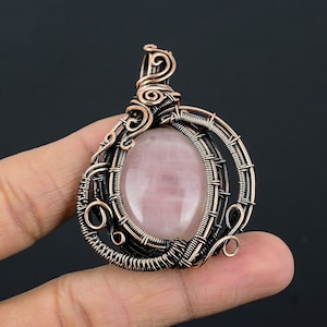 Rose Quartz Pendant Rose Quartz Gemstone Pendant Copper Wire Wrapped Pendant Copper Jewelry Handmade Pendant Chain Necklace Birthday Gifts.
