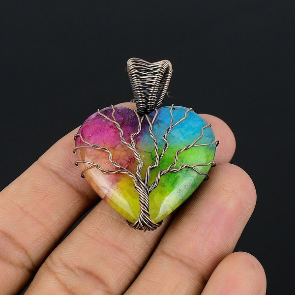 Tree of Life Rainbow Solar Quartz Pendant Gemstone Copper Wire Wrapped Pendant Copper Jewelry Quartz Jewelry Handmade Pendant Quartz Jewelry