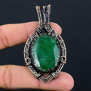 Emerald Pendant, Faceted Zambian Emerald Gemstone Jewelry, Copper Wire Wrapped Pendant Handmade Unique Holiday Jewelry Gifts For Wife & Mom