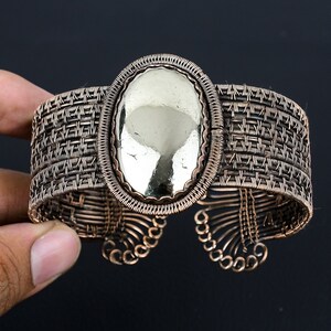 Pyrite Bracelet, Golden Apache Pyrite Bangle, Apache Pyrite Bracelet Copper Wrapped Cuff Bangle Wire Wrapped Jewelry Handmade Jewelry Gift