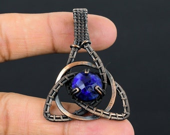 Blue Sapphire Pendant Copper Wire Wrapped Pendant Sapphire Gemstone Pendant Copper Handmade Pendant Jewelry Gift For Her Sapphire Jewelry